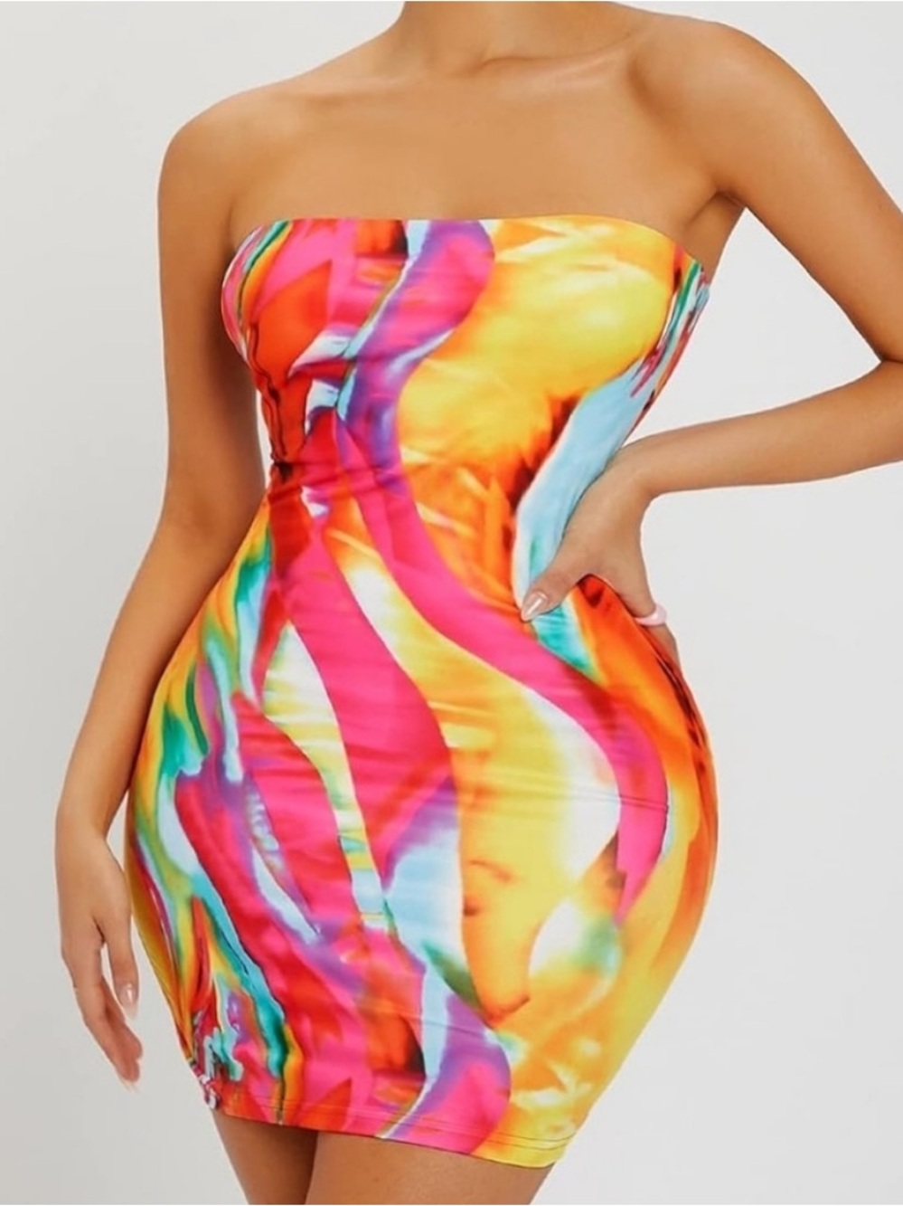 SHEIN Vibrant Multicolor Strapless Bodycon Mini Dress